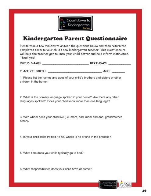 Kindergarten Handbook - Countdown to Kindergarten