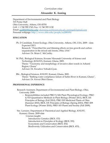 Curriculum vitae Alexander K. Anning - Ohio University