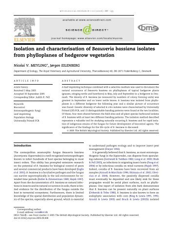 Isolation and characterisation of Beauveria bassiana isolates from ...