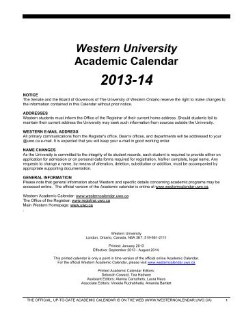 Download - Academic Calendar - University of Western Ontario