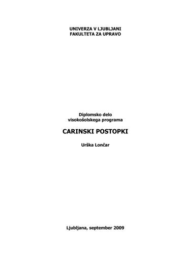 carinski postopki - Fakulteta za upravo - Univerza v Ljubljani