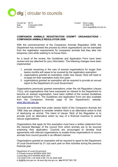 Companion Animals Registration Exempt Organisations - Division of 