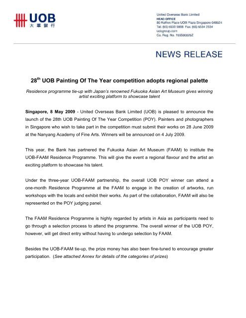 28 th UOB Painting Of The Year competition adopts regional palette