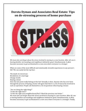 Dorota Dyman and Associates Real Estate: Tips on de-stressing process of home purchase