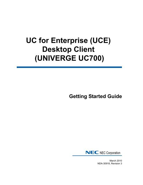UNIVERGE UC700 Client Getting Started Guide - NEC Corporation ...