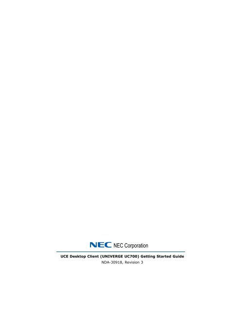 UNIVERGE UC700 Client Getting Started Guide - NEC Corporation ...