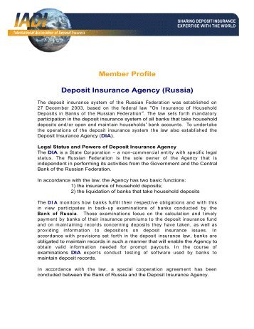 Member Profile Deposit Insurance Agency (Russia) - International ...