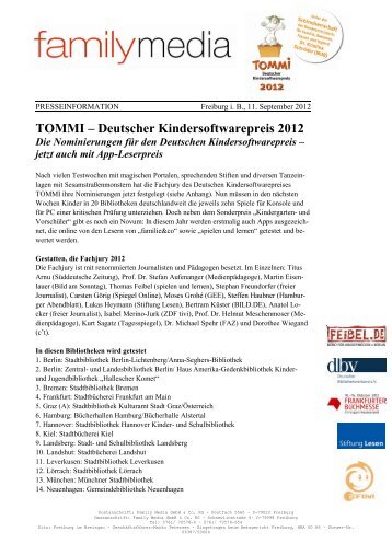 TOMMI – Deutscher Kindersoftwarepreis 2012 Die Nominierungen ...