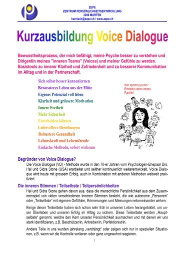 Kurzausbildung Voice Dialogue Methode 2013 Herbst Winterthur