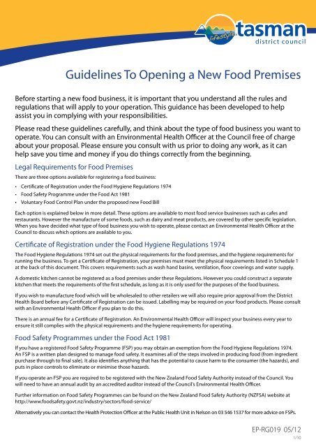Guidelines To Opening A New Food Premises Tasman District