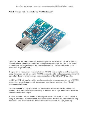 Which Wireless Radio Module for my PICAXE Project? The ERF ...