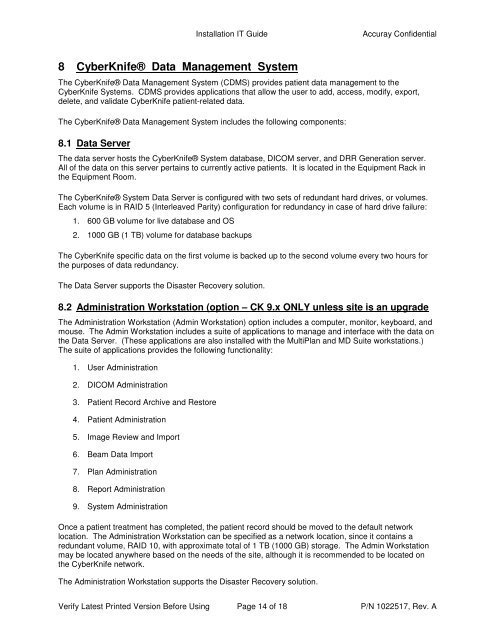Network Systems Requirements - Accuray
