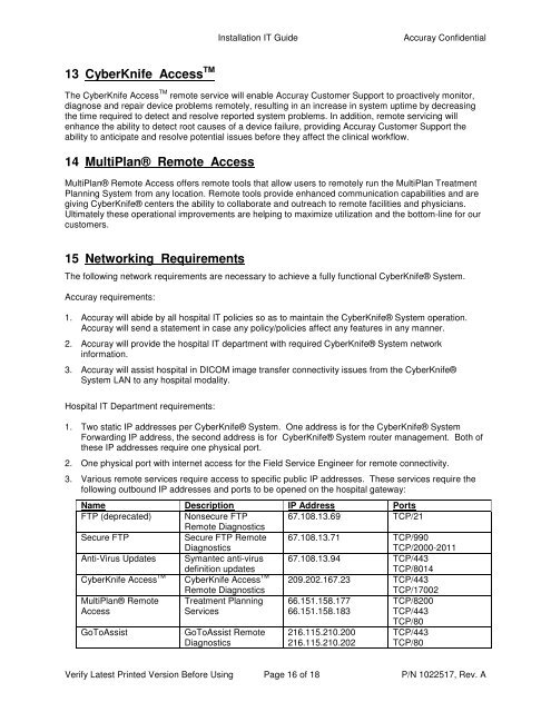 Network Systems Requirements - Accuray