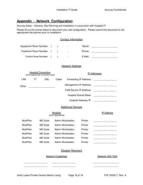 Network Systems Requirements - Accuray