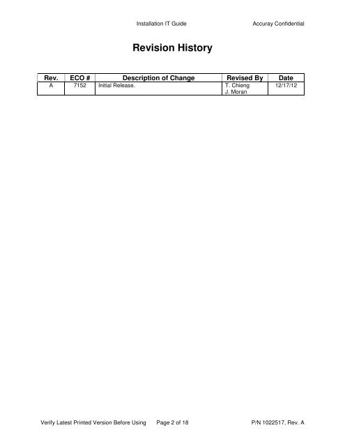 Network Systems Requirements - Accuray