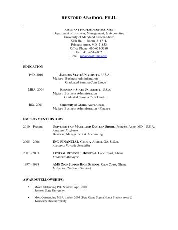 Curriculum Vitae - University of Maryland Eastern Shore