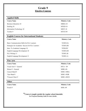 Grade 9-10 Electives 2013-14.pdf - School District #35