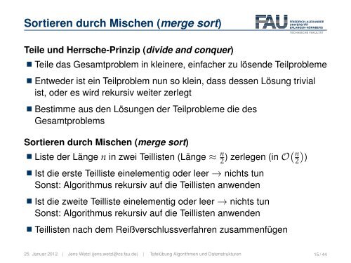 Sortieren durch Mischen (merge sort)