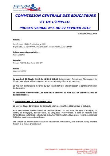 PV 6 - 22 Février 2013 - Extranet FFVB