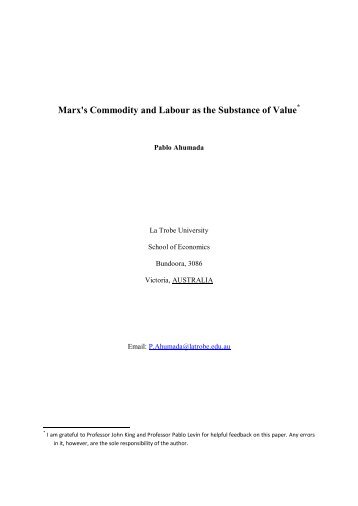 Marx's Commodity and Labour as the Substance of Value