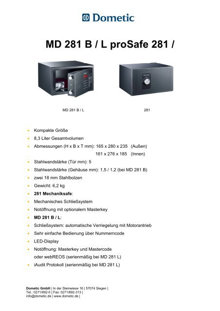 MD 281 B / L prosafe 281 - Eichberg Hotelmedien Gmbh