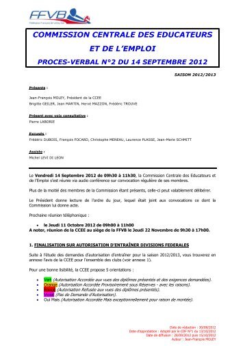 PV 2 - 14 Septembre 2012 - Extranet FFVB