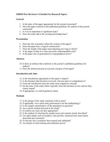 OHDM Peer Reviewer's Checklist for Research Papers General 1. Is ...