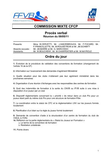 COMMISSION MIXTE CFCP Procès verbal Ordre du ... - Extranet FFVB