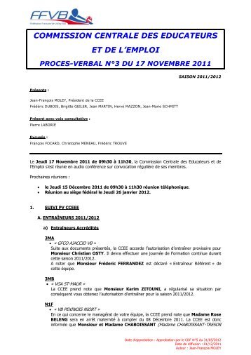PV 3 - 17 Novembre 2011 - Extranet FFVB