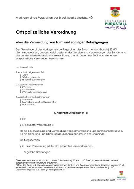 Ortspolizeiliche Verordnung - Purgstall an der Erlauf