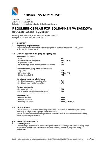 6. Solbakken Planbestemmelser.pdf - Porsgrunn Kommune