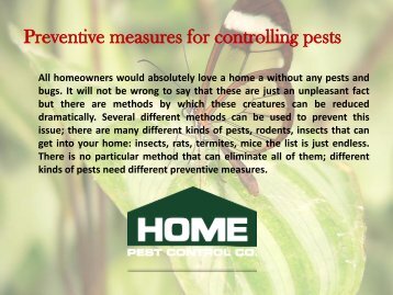 Preventive measures for controlling pests