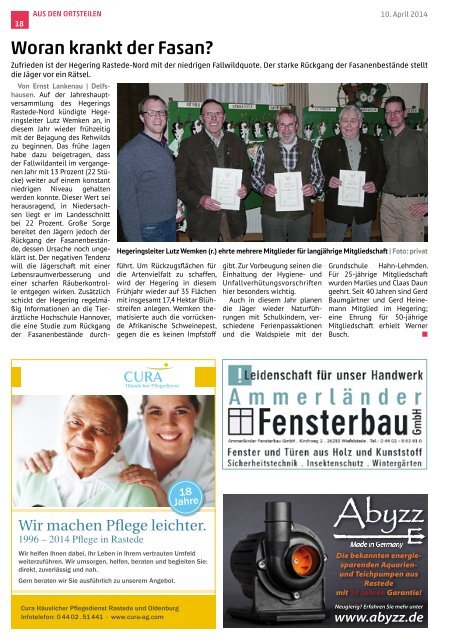 rasteder rundschau Ausgabe April 2014