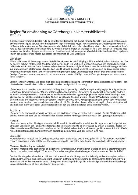 Regler Fa R Anva Ndning Av Ga Teborgs Ub