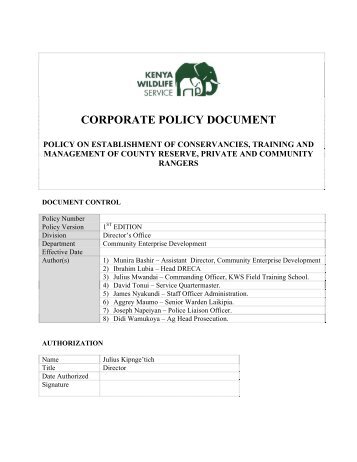 CORPORATE POLICY DOCUMENT - Kenya Wildlife Service