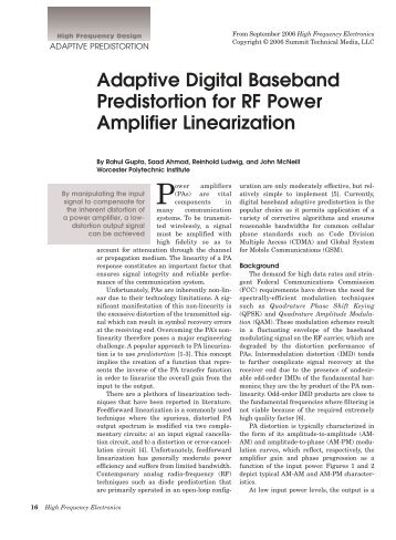 Adaptive Digital Baseband Predistortion for RF Power Amplifier ...