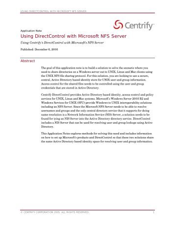 Using DirectControl with Microsoft NFS Server - Centrify