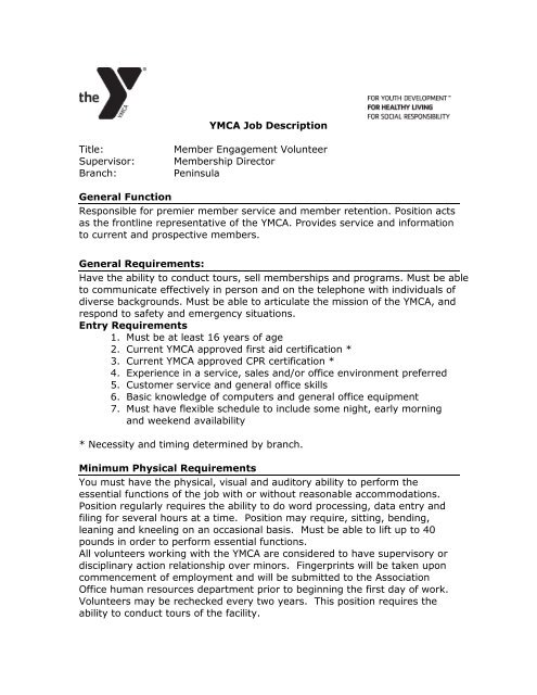 a full job description - YMCA of San Francisco