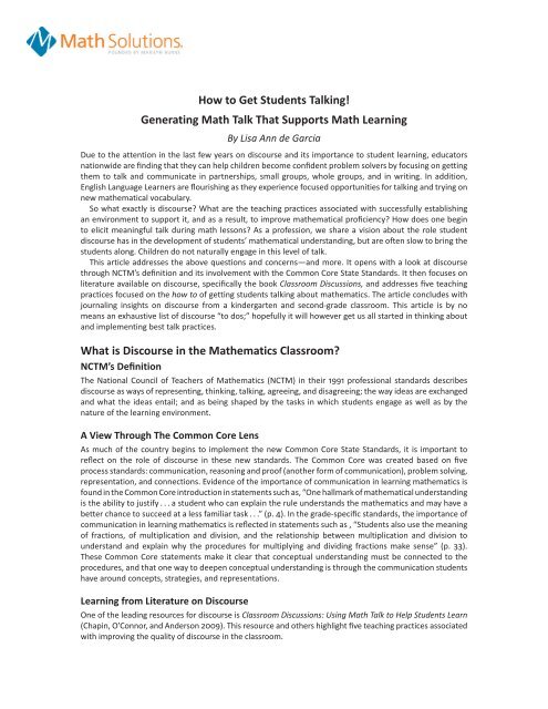 How To Get Students Talking Generating Math Talk Math Solutions