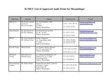 IG/MCC List of Approved Audit Firms for Mozambique