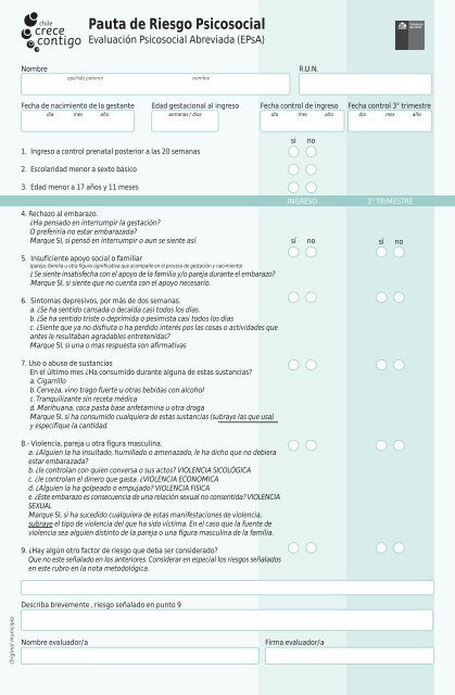 Pauta de Riesgo Psicosocial - Chile Crece Contigo