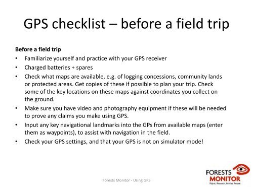 Using GPS - Forests Monitor