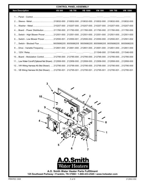 VB/VF/VW 500, 750, 1000 - AO Smith Water Heaters