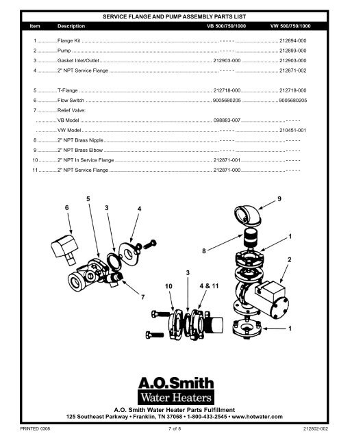 VB/VF/VW 500, 750, 1000 - AO Smith Water Heaters