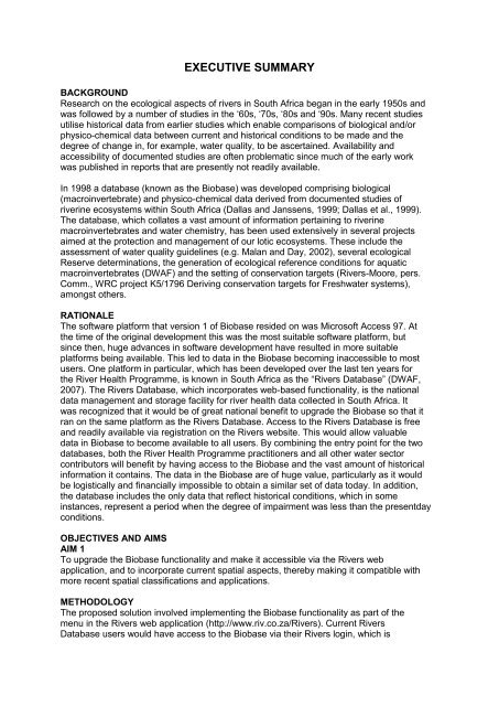 EXECUTIVE SUMMARY for KV 262.pdf - Water Research Commission