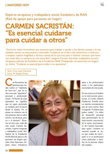 Mayores Hoy: Carmen Sacristán: cuidarse para cuidar a ... - Imserso