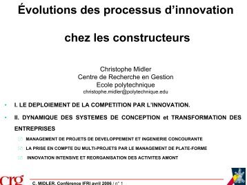 Evolutions des processus d'innovation chez les constructeurs - ANRT