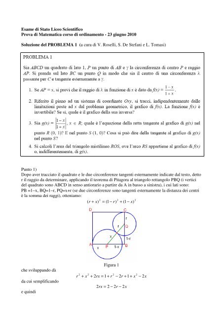 Soluzione del PROBLEMA 1 - Matematica