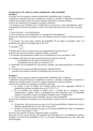 Esempi di prove di verifica su calcolo combinatorio e ... - Matematica