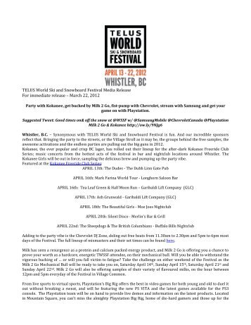 PRESS RELEASE - World Ski & Snowboard Festival